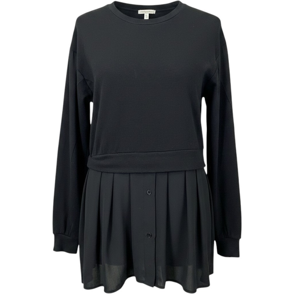 Kai-aakmann Black Mixed Media Pleated Hem Layered Top Goth Witchy Classy Unisex